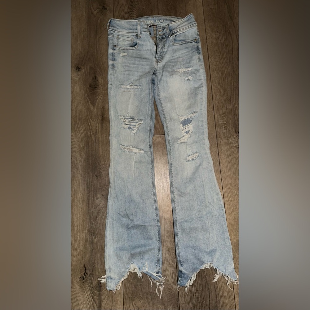 American Eagle Outfitters Light Blue Distressed Artist Flare Jeans